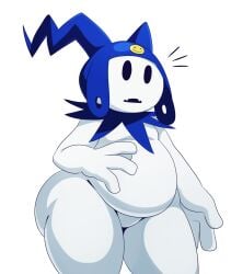 4_fingers ambiguous_gender ass atlus belly big_butt breasts chubby clothing curvaceous curvy_figure cute_face cute_fangs demon demon_humanoid fangs fingers hat headgear headwear hi_res horn horned_humanoid humanoid jack_frost_(megami_tensei) male male_only megami_tensei no_genitals overweight overweight_humanoid pinup pose pubic_mound pussy sharp_teeth shortstack slightly_chubby solo sssonic2 standing teeth thick_thighs video_games voluptuous white_body white_skin wide_hips