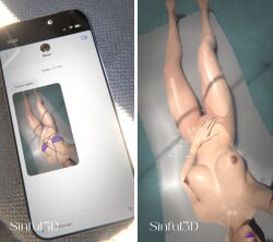 blender blonde_hair breasts incest incest_(lore) incestuous incestuous_fantasy lipstick message mother nail_polish naked nipples phone pool poolside selfie sunlight text water wet