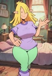 ai_generated bedroom big_breasts blonde_hair breasts curvy curvy_figure disney disney_channel female nicky_anais_little pajama_pants pajama_shirt pajamas pepper_ann solo standing thick_thighs toon_disney wide_hips