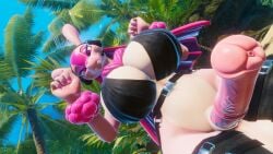 3d anthro big_breasts bottomless bra equine_penis from_below horsecock huge_cock looking_at_viewer looking_down lovander lovander_(mayosplash) low-angle_view palworld pink_body pov reptile scalie sloppydragons tagme thick_thighs vrchat