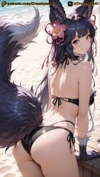 2025 ai ai_assisted ai_generated animal_ears anime anime_style artist_name ass beach big_tail bikini bikini_bottom bikini_top black_fur black_hair breasts dreamyan_ai erune erune_race_(granblue_fantasy) fluffy_ears fluffy_tail granblue_fantasy hi_res high_quality high_resolution highres huge_tail long_ears long_hair long_tail looking_at_viewer looking_back patreon pink_eyes red_eyes smile smiling smiling_at_viewer tail thick_ass thick_thighs thighs uncensored white_body white_skin yuel_(granblue_fantasy)