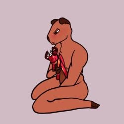 anthro blush cabin_(inhabitedartist) capybara caviid demon dragon duo fan_character futanari gynomorph helluva_boss hi_res inhabitedartist intersex intersex/male male mammal mythological_creature mythological_scalie mythology plushie plushophilia rodent satan_(helluva_boss) scalie