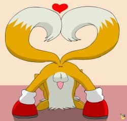 anthro anus artist_logo ass ass_up balls canid canine clothing footwear footwear_only fox fur genitals gesture heart_symbol jack-o'_pose logo male male_anthro mammal mostly_nude penis pichu90 pose rear_view sega shoes shoes_only solo sonic_the_hedgehog_(series) tail tail_gesture tail_heart tails white_body white_fur x_anus yellow_body yellow_fur