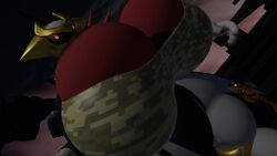 1girls 3d anthro camo camo_clothing giratina huge_thighs massive_breasts pokemon pokemon_(species) sloppydragons solo tagme vrchat wide_hips