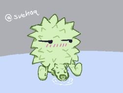 baba_is_you biped bipedal_feral blush bodily_fluids elemental_creature feral flora_fauna fofo_(baba_is_you) foreskin furry_penis genital_fluids genitals green_body leaking_precum looking_away male male_only penis plant precum simple_background solo spread_legs spreading svehaq_(artist) uncircumcised