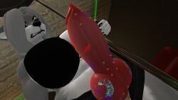 1futa 3d anthro big_breasts big_penis canid canine_penis from_below furry futanari kiss_mark kiss_mark_on_penis knot knotted_penis looking_at_viewer low-angle_view penis_piercing piercing sloppydragons tagme underwear vrchat wide_hips