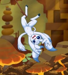 aurawing balls black_sclera digitigrade fan_character fungus genitals guardian_spirit hi_res hooves long_ears long_tail male male_only microsoft mushroom navel non-human non-human_only nude ori_(series) penis skinny solo tail white_body xbox_game_studios