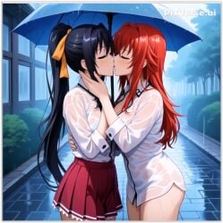 2girls ai_generated akeno_himejima female girlfriends high_school_dxd lesbian_couple lesbian_focus lesbian_kiss rias_gremory yuri