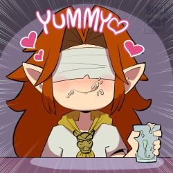 1girls blackcat18up blindfold blindfolded blue_eyes cremia cum cum_in_mouth drinking_cum female gokkun licking_lips majora's_mask nintendo the_legend_of_zelda tricked unaware