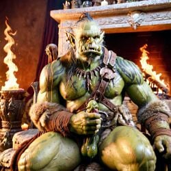 3d ai_generated bara big_muscle big_penis erection green_skin huge_cock male muscular_male orc orc_male orced penis