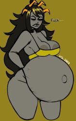 1girls areolae areolae_slip belly big_belly black_hair breasts character_request female hella_sweetlamb homestuck horns huge_belly outie_navel pregnant ready_to_pop solo thick_thighs wardrobe_malfunction wide_hips