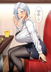 beer business_suit business_woman gilf older_female stockings white_hair