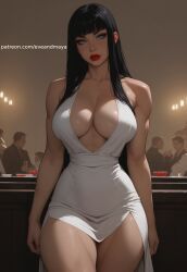 abs ai_generated cleavage double_slit_dress dress fit fit_female muscular muscular_female no_bra no_panties photoshoot pose red_lipstick sexy sexy_pose thick_thighs