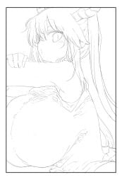 1girls female huge_breasts kobayashi-san_chi_no_maidragon miss_kobayashi's_dragon_maid sketch solo tagme tohru_(dragon_maid) upper_body