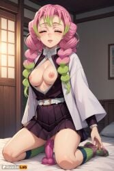 1girls ai_generated anime_girl anime_style artist_name belt black_skirt blush braid breasts breasts_out closed_eyes demon_slayer_uniform dildo dildo_in_pussy dildo_insertion dildo_riding female female_masturbation female_only gradient_hair green_hair haori hi_res indoors jacket japanese_clothes kanroji_mitsuri kneeling lips long_hair long_sleeves masturbation medium_breasts mole mole_under_each_eye mole_under_eye multicolored_hair multiple_moles nipples no_bra object_insertion on_bed open_clothes open_shirt panties panties_around_one_leg partially_unbuttoned pink_hair pleated_skirt pussy pussy_juice ribbed_legwear rule34lab shirt skirt socks solo twin_braids two-tone_hair underwear vaginal_insertion vaginal_masturbation vaginal_object_insertion vaginal_penetration white_belt white_shirt