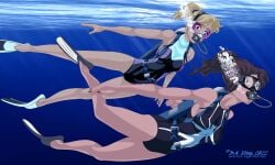 2girls absurd_res absurdres anya_corazon dastigy female female_only fins flippers gwen_stacy leotard marvel multiple_girls scuba scuba_diver scuba_fins scuba_gear scuba_mask scuba_tank spider-girl spider-gwen superhero superhero_costume superheroine