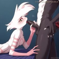 ai_generated angel_dust angel_dust_(hazbin_hotel) blowjob deepthroat eye_contact faggot fellatio gay homosexual huge_cock no_sound oral oral_sex penis pov pov_male sucking sucking_penis tagme video