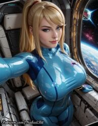 1girls ai_generated ass beautiful big_ass big_breasts big_butt cute detailed detailed_background female female_focus female_only girly hi_res highres metroid naked nakedbit perfect_body perfect_legs samus_aran small_waist