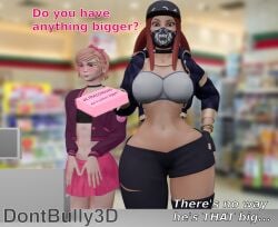 1boy 1boy1girl 1girl1boy 1girls 3d 3d_(artwork) akali azazel_(dont_bully) blender blender_(artwork) blender_(software) buying_condoms clothed clothed_female clothed_male convenience_store covered_mouth curvy_female curvy_hips dark_red_hair dialogue dont_bully_(artist) face_mask female femboy hat k/da_akali k/da_all_out_series k/da_series league_of_legends light-skinned_female light-skinned_male light_skin long_ponytail male mask_over_mouth no_sex ponytail strawberry_blonde_hair text thick_thighs thoughts viewer_perspective viewer_pov voluptuous voluptuous_female