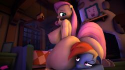 16:9 3d anthro anthrofied ass bed big_ass big_breasts breasts digital_media_(artwork) duo equid equine eyelashes female female/female fluttershy_(mlp) friendship_is_magic furniture hasbro hi_res huge_butt looking_back mammal my_little_pony nipples nude pink_hair pink_nipples pinned rainbow_dash_(mlp) sitting_on_another sitting_on_head tkaloniesfm widescreen