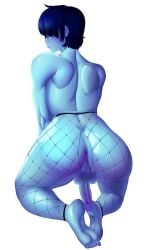 1boy ass ass_focus balls blinding_bangs blue_body blue_skin deltarune feet femboy fishnet fishnet_clothing fishnet_legwear fishnet_stockings fishnets kris_(deltarune) male male_only nonbinary_(lore) penis presenting presenting_anus presenting_ass presenting_hindquarters thick_ass thick_thighs twink