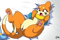 3:2 ambiguous_gender bed buizel cross duo female female/ambiguous feral furniture generation_4_pokemon genitals hi_res male_(lore) nintendo pawpads paws pokemon pokemon_(species) presenting presenting_pussy pussy shinx tad_(thataveragedude) thataveragedude