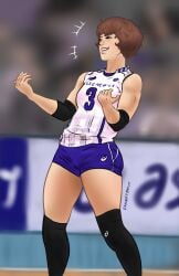 1girls athlete athletic athletic_female female franktonius japanese japanese_female olympics shiho_yoshimura short_hair short_shorts shorts solo sportswear thick_thighs volleyball volleyball_uniform