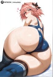 1boy 2025 ai_generated ass ass_focus astolfo_(fate) fate/grand_order fate_(series) femboy huge_ass minusleto solo stable_diffusion stockings sweat thick_thighs thighhighs thighs