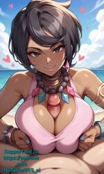1boy 1girls ai_generated beach black_eyes black_hair bracelets breasts dark-skinned_female dark_skin female heart interracial interracial_sex large_breasts light-skinned_male looking_at_viewer ndsilver059 necklace olivia_(pokemon) outdoor_sex outdoors painted_nails paizuri penis pokemon pokemon_sm pov pov_eye_contact sex short_hair straight straight_sex tagme titfuck_under_clothes titjob titjob watermark