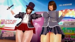 3d big_breasts cousins cousins_(lore) crossover dialogue image_set koikatsu magic_show magic_trick magic_user magical_girl magician magician_hat minami_suo_nami nisui_hyota original original_characters seifuku solas_(artist) spidey-dude text voluptuous voluptuous_female