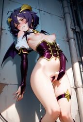 ai_generated blush breasts bridal_gauntlets corset fingering fingering_pussy fingering_self gushing_over_magical_girls hiiragi_utena horns knees_together magia_baiser mahou_shoujo_ni_akogarete masturbation navel nipples pubic_hair purple_hair self_upload short_hair skindentation stable_diffusion vaginal_fluids wings yellow_eyes