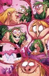 1girl1boy ass ass_eating ass_in_face completely_nude gertrude gertrude_(i_hate_fairyland) green_hair hair_covering_breasts heart-shaped_pupils i_hate_fairyland image_comics kissing kissing_neck pinned_down pleasure_face sex tongue tongue_kiss