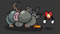 angry anus ass backsack balls big_butt duo exclamation_point genitals heart_(mad_rat_dead) looking_at_another looking_at_viewer looking_back looking_surprised mad_rat_(mad_rat_dead) mad_rat_dead male mammal meme murid murine nippon_ichi_software nxyitn puffy_anus rat rat_tail rodent shitpost tail thick_thighs