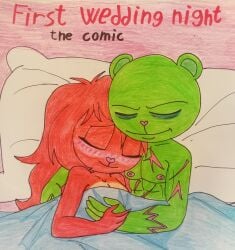 bear blush comic_cover drawing flaky_(htf) fliqpy_(htf) happy_tree_friends muscular_male porcupine sex sleeping_together wedding_night