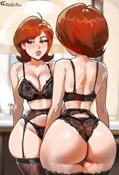 ai_generated ass ass_focus bathroom big_ass big_butt black_bra black_lingerie black_panties black_underwear bra brown_hair civitai elastigirl helen_parr in_bathroom laced_bra laced_panties laced_underwear lingerie looking_through_mirror mr_cheese121 nice_ass panties round_ass round_butt the_incredibles view_from_behind viewed_from_behind