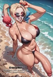 beach big_penis bikini bra cum cum_drip cum_on_body cum_on_breasts cum_on_face futa_focus futa_only futanari harley_quinn huge_ass huge_breast huge_butt huge_cock krauswnori