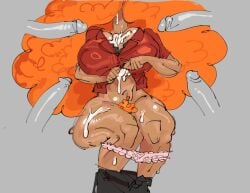 big_breasts blankate bra cum cum_between_breasts cum_on_body female multiple_boys orange_hair panties_around_legs pants_down penis powerpuff_girls sara_bellum shitt thick_thighs