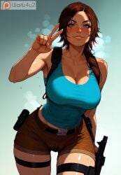 ai_generated big_breasts breasts brown_eyes brown_hair busty cleavage female female_focus female_only hourglass_figure lara_croft lara_croft_(classic) large_breasts tagme tomb_raider waifu4u2 wet_pussy wide_hips