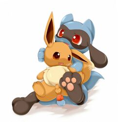 anal anal_sex animal_genitalia animal_penis balls canine_penis cute eevee male nintendo penetration penis pokemon red_eyes riolu saliva schnecken shadow simple_background video_games white_background yaoi