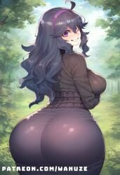 ai_generated big_ass big_breasts big_butt big_thighs blush dress forest from_behind from_behind_position hex_maniac huge_ass huge_breasts huge_butt huge_thighs pokemon purple_eyes purple_hair wanuze wide_hips