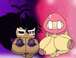 2girls big_breasts black_raisin_cookie breasts cookie_run cookie_run_kingdom female female_only galaxyarc strawberry_cookie