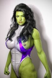 1girls 3d black_hair breasts female green_skin ledeuss556 marvel nipples she-hulk solo