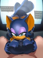 1boy 1girls anthro bat big_breasts big_penis bodysuit breasts captain_kirb chiropteran dialogue female human looking_at_viewer male male_pov nude nude_male paizuri paizuri_under_clothes penis png pov rouge_the_bat sa2_style sonic_(series) sonic_adventure_2 sonic_the_hedgehog_(series) talking_to_viewer text titfuck wings