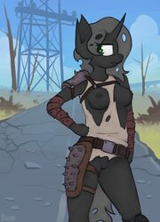 animal_genitalia anthro armor breasts changeling equine fallout fan_character female furry furry_only hi_res lix marsminer my_little_pony no_humans power_lines solo video_games