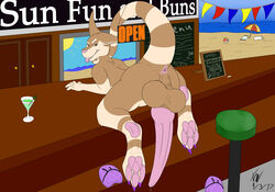 absurd_res anthro anus ass balls bar beach big_balls big_feet big_penis flip_flops footprint_on_sandals hi_res huge_balls hyper hyper_balls hyper_penis kangaroo kayjack knot looking_at_viewer lying male male_focus mammal marsupial menu on_front paws penis perineum precum prehensile_tail presenting public_nudity public_use raised_tail sandals seaside tapered_cock tapered_tail tapering_penis tongue tongue_out xylerthewolf