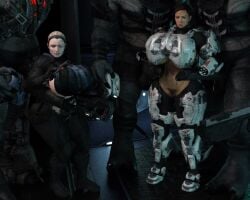 2girls 3boys alphaprimaris big_breasts big_butt big_thighs fivesome halo halo_(game) halo_(series) halo_3_odst halo_4 imminent_oral imminent_sex impractical_armor jiralhanae sarah_palmer veronica_dare