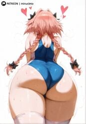 1boy 2025 ai_generated ass ass_focus astolfo_(fate) fate/grand_order fate_(series) femboy huge_ass minusleto solo stable_diffusion stockings sweat thick_thighs thighhighs thighs