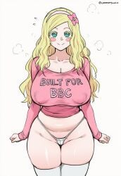1girls ai_generated bimbo blacked_clothing blonde blonde_female blonde_hair breasts carol_olston coomersucc english_text female female_only green_eyes hips human human_only inviting_to_fuck inviting_to_sex inviting_viewer large_breasts legwear looking_at_viewer micro_thong pink_blouse pink_topwear sexually_suggestive smile smiling smiling_at_viewer solo stockings teenage_female teenager text thong tomo-chan_wa_onna_no_ko voluptuous voluptuous_body voluptuous_female white_legwear