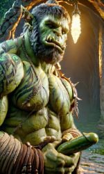 3d ai_generated bara big_muscle big_penis erection green_skin huge_cock male muscular_male orc orc_male orced penis