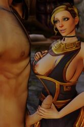 1boy 1girls 3d big_ass big_breasts big_penis blizzard_entertainment blonde_hair female handjob human human_(world_of_warcraft) justicar_alberto justicaralb light-skinned_female light-skinned_male light_skin male nora_shieldmaiden nude original_character short_hair thick_thighs voluptuous voluptuous_female warcraft wide_hips world_of_warcraft